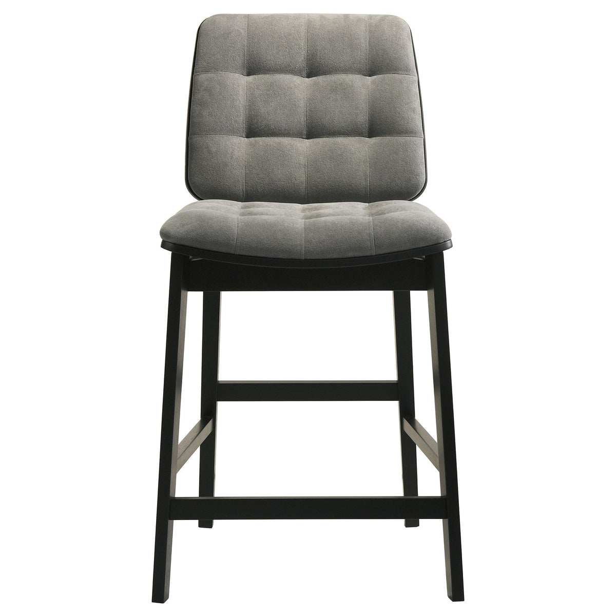 Hamlyn Black counter stool, tufted gray cushion and black frame, front view