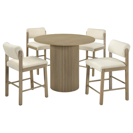 Hamlyn Cream and Natural Oak 5-Piece Round Wood Counter Height Dining Set from Coaster - Luna Furniture