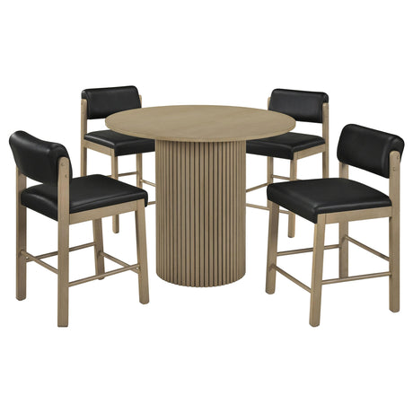 Hamlyn Black and Natural Oak 5-Piece Round Wood Counter Height Set from Coaster - Luna Furniture