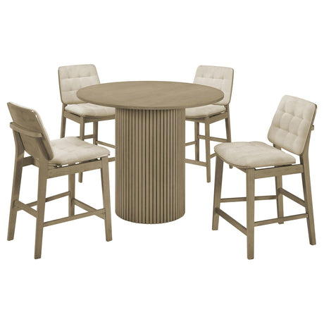Hamlyn Cream and Natural Oak 5-Piece Round Wood Counter Height Set from Coaster - Luna Furniture
