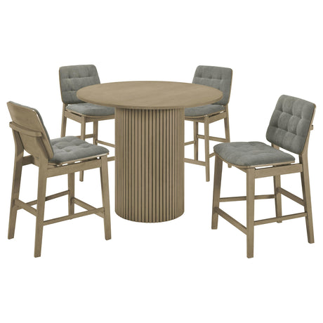 Hamlyn Gray and Natural Oak 5-Piece Round Wood Counter Height Dining Set from Coaster - Luna Furniture
