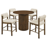 Hamlyn Walnut / Cream 5-Piece Round Wood Counter Height Set from Coaster - Luna Furniture