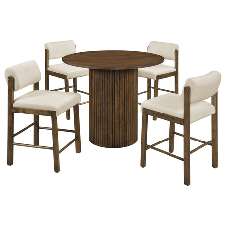 Hamlyn Walnut / Cream 5-Piece Round Wood Counter Height Set from Coaster - Luna Furniture