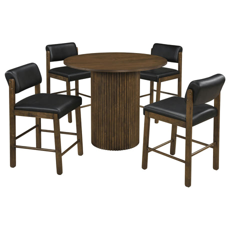 Hamlyn Walnut / Black 5-Piece Round Wood Counter Height Set from Coaster - Luna Furniture