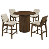 Hamlyn Walnut / Cream 5-Piece Round Wood Counter Height Set from Coaster - Luna Furniture