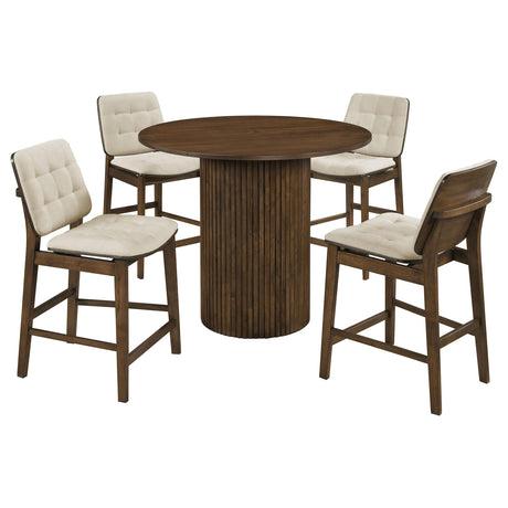Hamlyn Walnut / Cream 5-Piece Round Wood Counter Height Set from Coaster - Luna Furniture