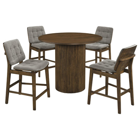 Hamlyn Walnut / Gray 5-Piece Round Wood Counter Height Set from Coaster - Luna Furniture