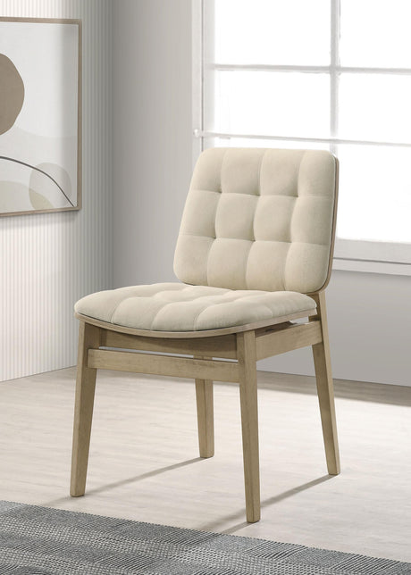 Redbridge Cream/Natural OakVelvet Upholstered Side Chair, Set of 2 from Coaster - Luna Furniture