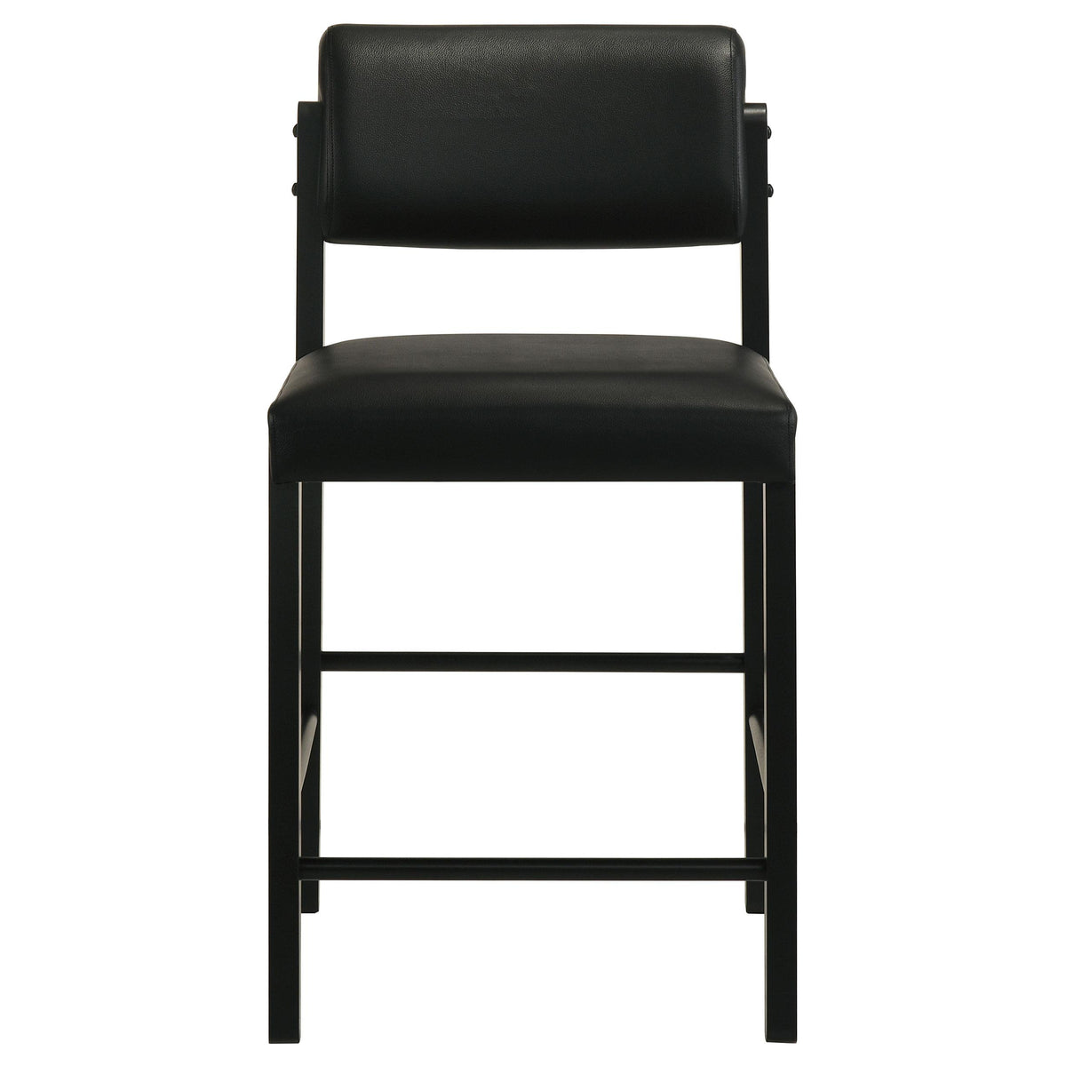 Decker Black counter stool, upholstered seat and back, front three-quarter view
