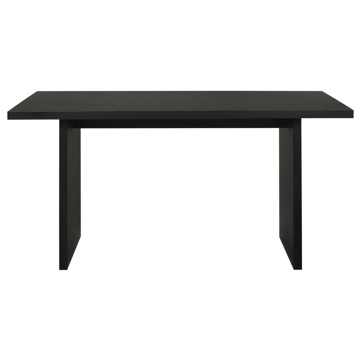 Decker Black counter-height dining table, front view with panel base and thick top