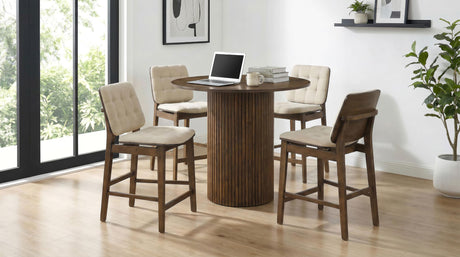 Redbridge Walnut / Cream Velvet Upholstered Counter Chair, Set of 2 from Coaster - Luna Furniture