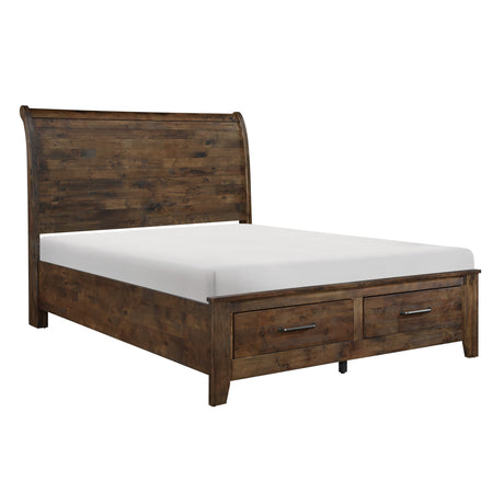Jerrick Burnished Brown Queen Sleigh Platform Bed with Footboard Storage from Homelegance - Luna Furniture