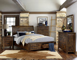 Jerrick Burnished Brown Queen Sleigh Platform Bed with Footboard Storage from Homelegance - Luna Furniture