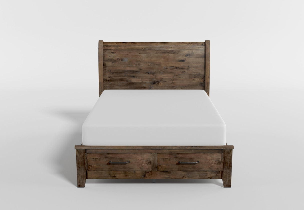 Jerrick Burnished Brown Queen Sleigh Platform Bed with Footboard Storage from Homelegance - Luna Furniture