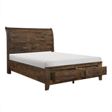 Jerrick Burnished Brown Eastern King Sleigh Platform Bed with Footboard Storage from Homelegance - Luna Furniture
