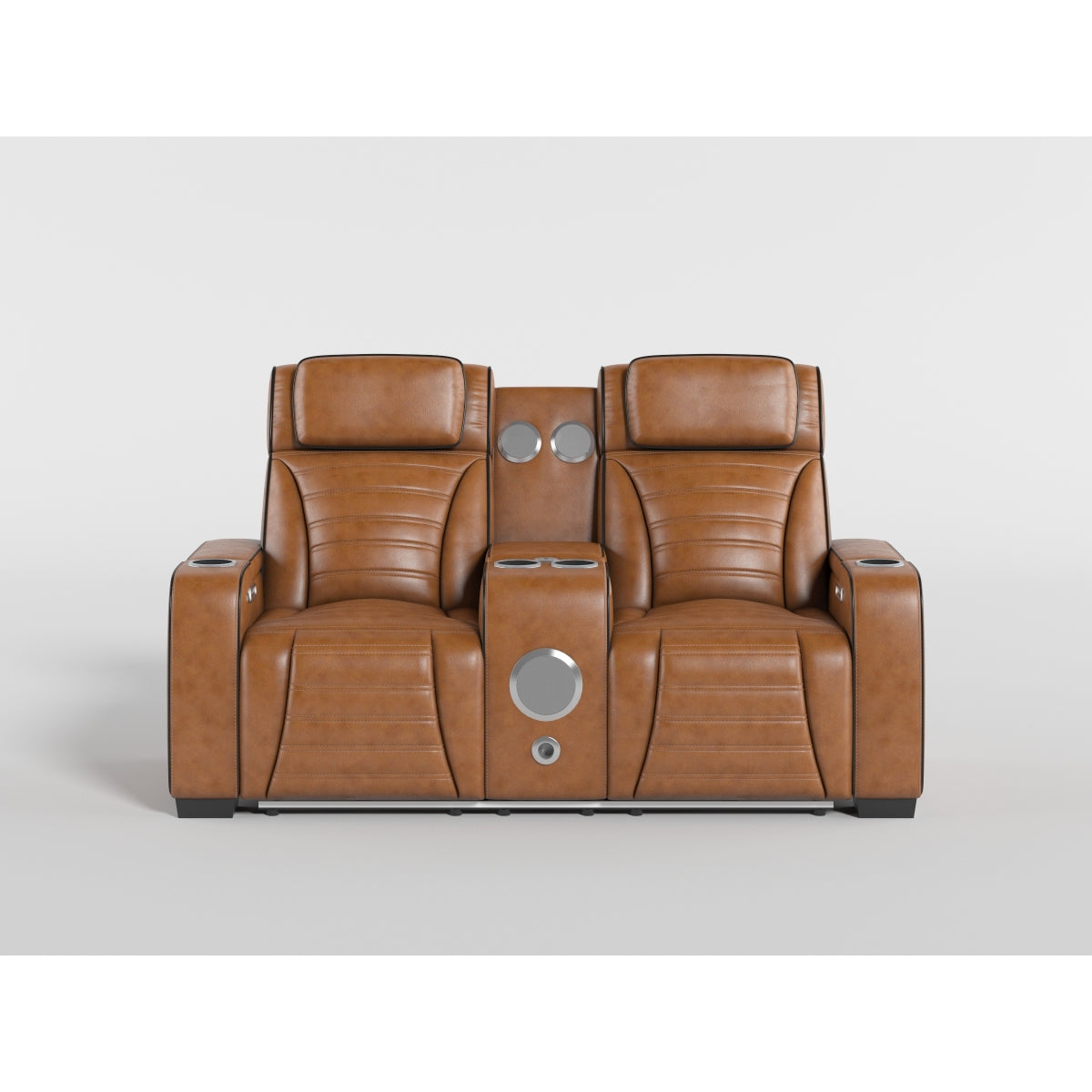 Cyber Black Power Double Reclining Loveseat with Center Console ,Cup Holders, Wireless Speakers with Sub-Woofer and LED Lighting from Homelegance - Luna Furniture