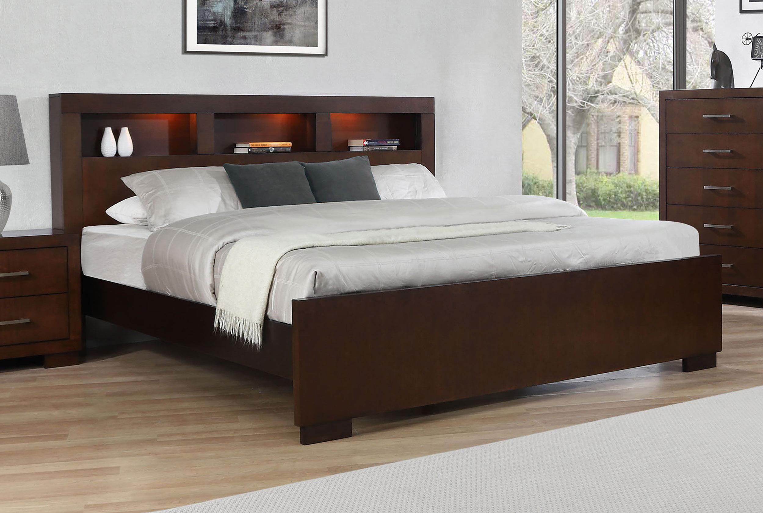 Jessica Queen Bed with Storage Headboard Cappuccino - Luna Furniture