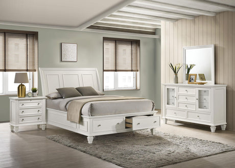 Sandy Beach White 4-Piece Eastern King Storage Bedroom Set with Sleigh Headboard from Coaster - Luna Furniture