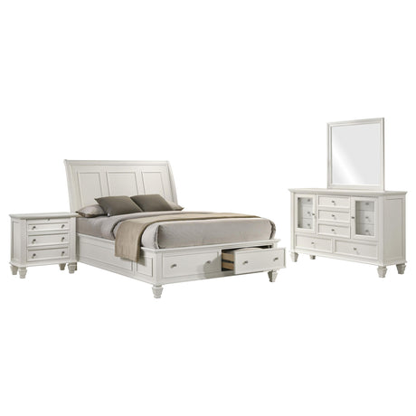 Sandy Beach White 4-Piece Eastern King Storage Bedroom Set with Sleigh Headboard from Coaster - Luna Furniture