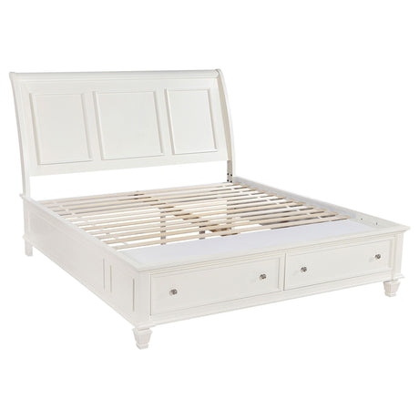 Sandy Beach White 4-Piece Eastern King Storage Bedroom Set with Sleigh Headboard from Coaster - Luna Furniture