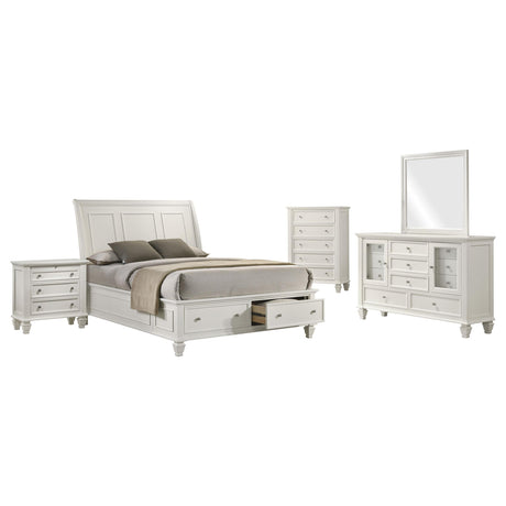 Sandy Beach White 5-Piece Eastern King Storage Bedroom Set with Sleigh Headboard from Coaster - Luna Furniture