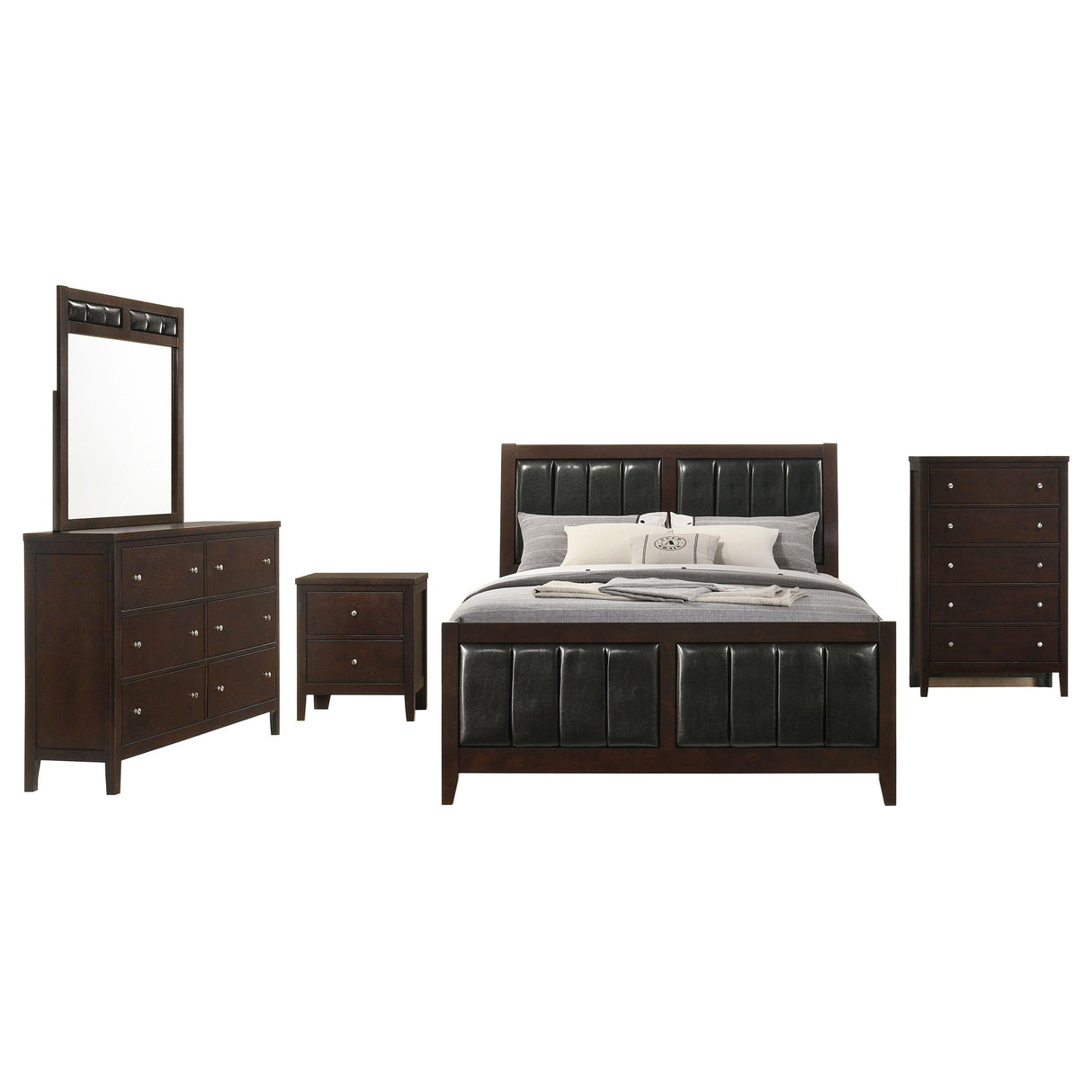 Carlton Cappuccino 5-Piece Queen Bedroom Set with Upholstered Headboard from Coaster - Luna Furniture