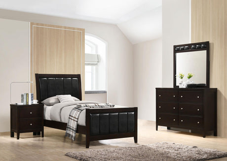 Carlton Cappuccino and Black 4-Piece Twin Upholstered Bedroom Set from Coaster - Luna Furniture