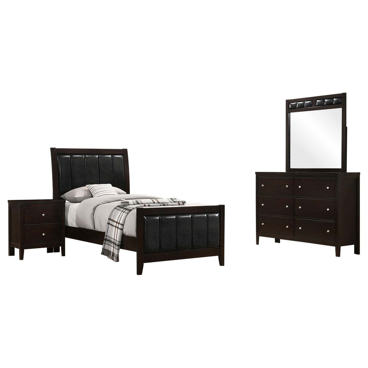 Carlton Cappuccino and Black 4-Piece Twin Upholstered Bedroom Set from Coaster - Luna Furniture