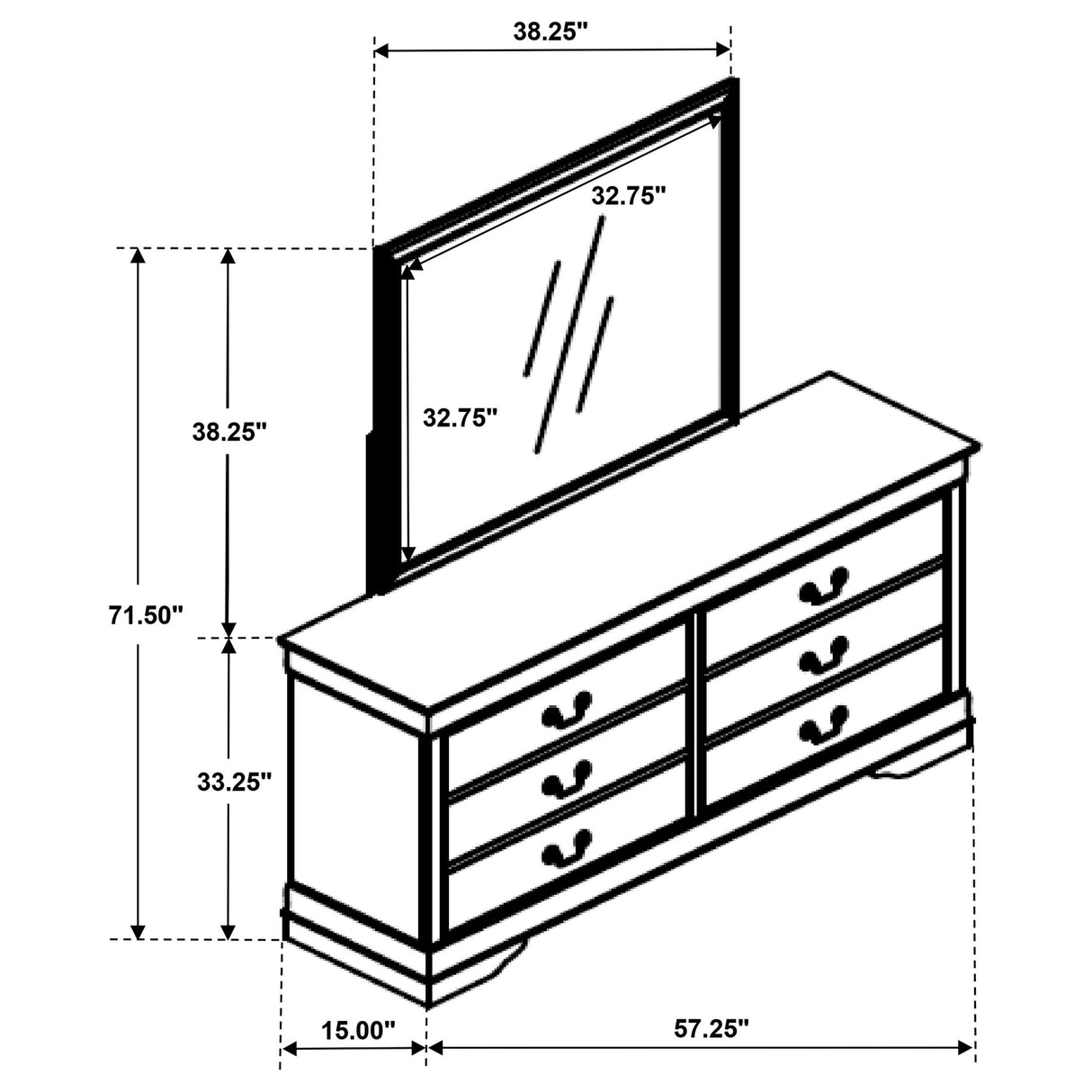 Louis White Philippe 6-Drawer Dresser and Mirror from Coaster - Luna Furniture