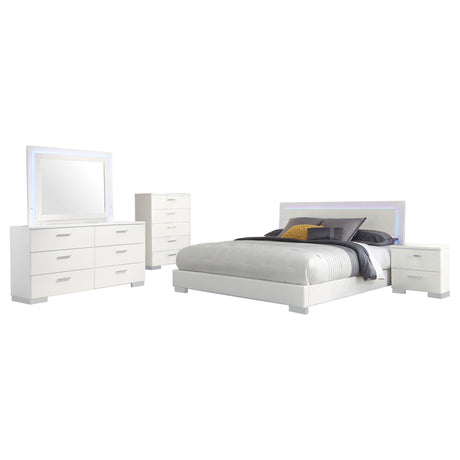 Felicity Glossy White 5-Piece Eastern King Bedroom Set with LED Light Headboard from Coaster - Luna Furniture