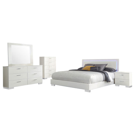 Felicity Glossy White 5-Piece Queen Bedroom Set with LED Mirror from Coaster - Luna Furniture