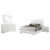 Felicity Glossy White 4-Piece Eastern King Bedroom Set with LED Mirror from Coaster - Luna Furniture