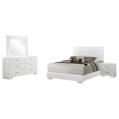Felicity Glossy White 4-Piece Eastern King Bedroom Set with LED Mirror from Coaster - Luna Furniture