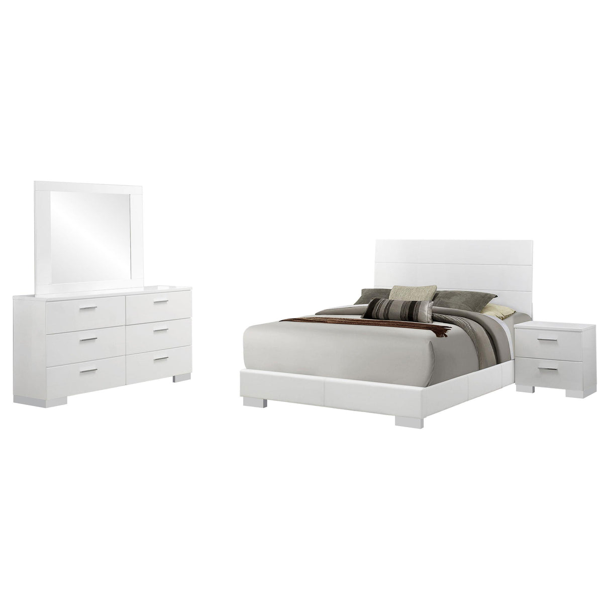 Felicity Glossy White 4-Piece Eastern King Panel Bedroom Set from Coaster - Luna Furniture