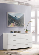 Felicity Glossy White 6-Drawer Dresser from Coaster - Luna Furniture