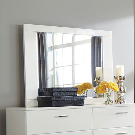Felicity Glossy White Rectangle Dresser Mirror (Mirror Only) from Coaster - Luna Furniture