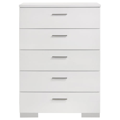 Felicity Glossy White 5-Drawer Chest from Coaster - Luna Furniture