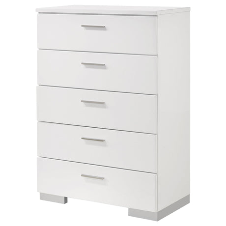 Felicity Glossy White 5-Drawer Chest from Coaster - Luna Furniture