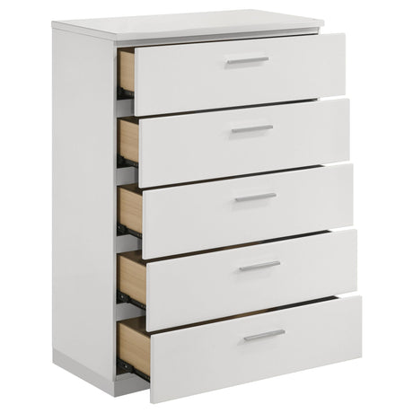 Felicity Glossy White 5-Drawer Chest from Coaster - Luna Furniture