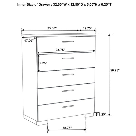 Felicity Glossy White 5-Drawer Chest from Coaster - Luna Furniture