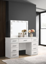 Felicity Glossy White 9-Drawer Vanity Desk with Lighted Mirror from Coaster - Luna Furniture