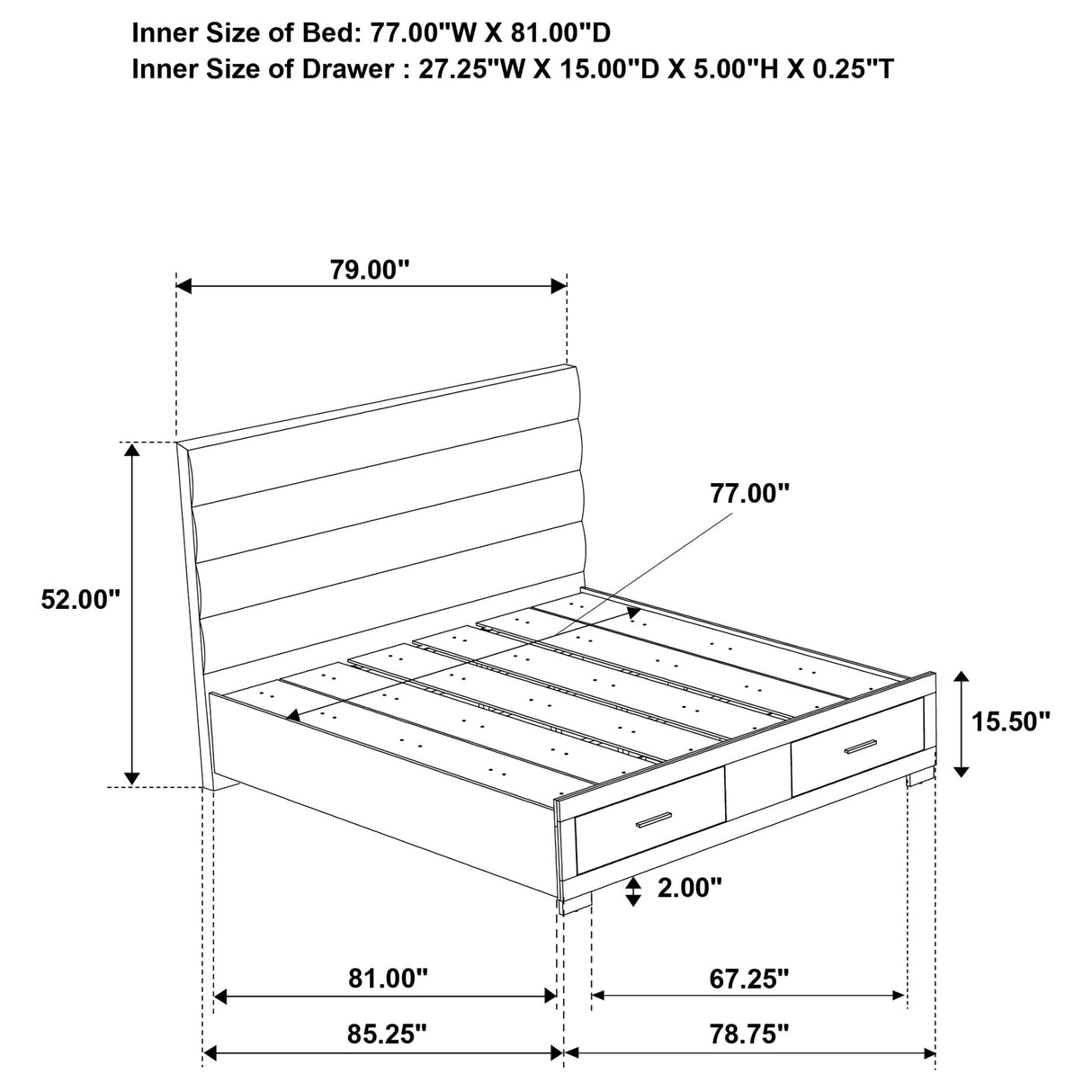 Felicity White High Gloss Eastern King Storage Bed from Coaster - Luna Furniture