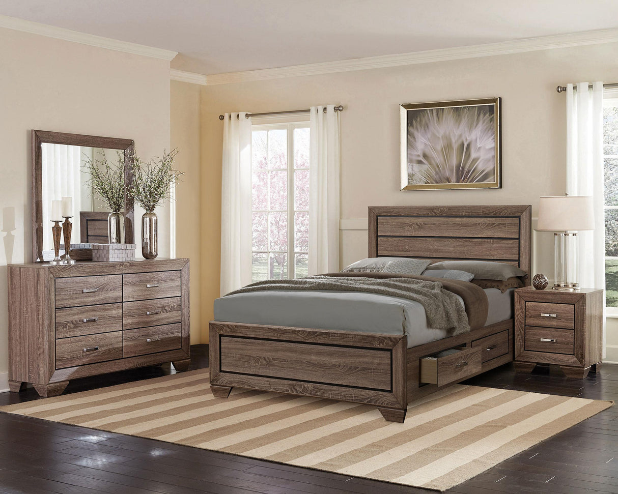 Kauffman Washed Taupe 4-Piece Storage Queen Bedroom Set with High Straight Headboard from Coaster - Luna Furniture