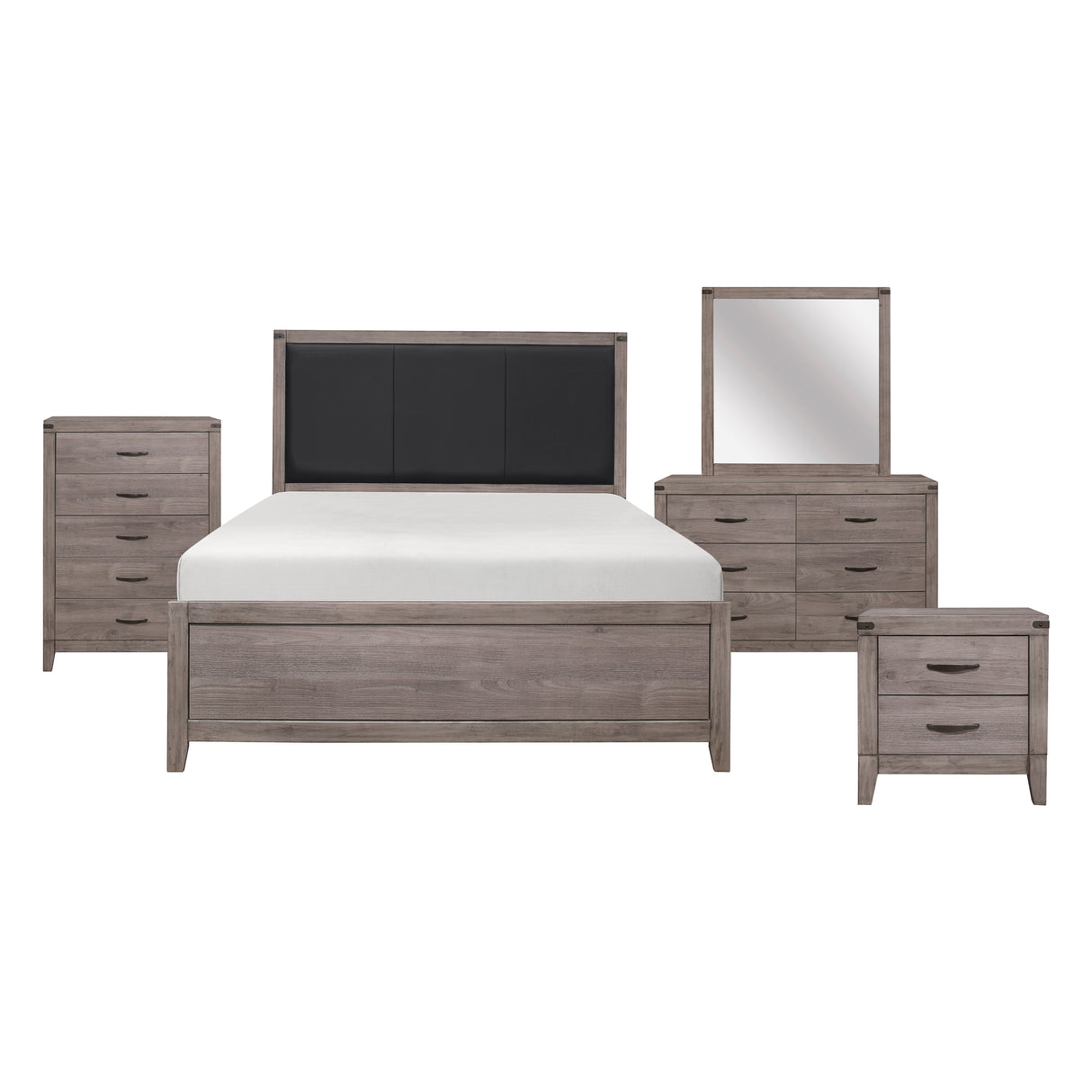 Woodrow Brownish Gray 5-Piece Bedroom Set (Queen Bed, Nightstand, Dresser, Mirror, Chest) from Homelegance - Luna Furniture