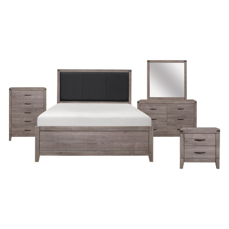 Woodrow Brownish Gray 5-Piece Bedroom Set (Queen Bed, Nightstand, Dresser, Mirror, Chest) from Homelegance - Luna Furniture
