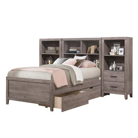 Woodrow Brownish Gray 3-Piece Queen Wall Bed Set (Queen Bed, 2x Nightstand) from Homelegance - Luna Furniture