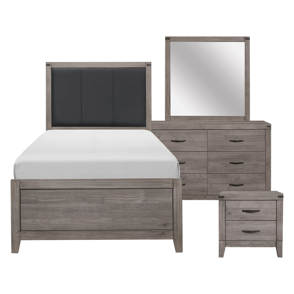 Woodrow Brownish Gray Upholstered Twin Panel Bed from Homelegance - Luna Furniture