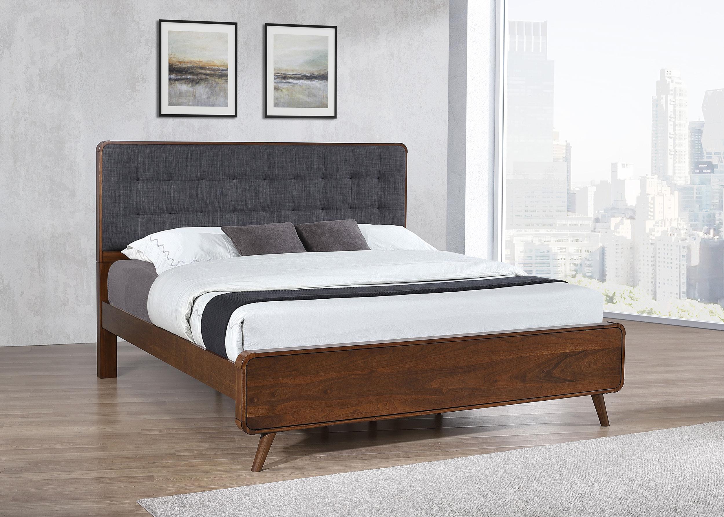 Robyn Eastern King Bed with Upholstered Headboard Dark Walnut