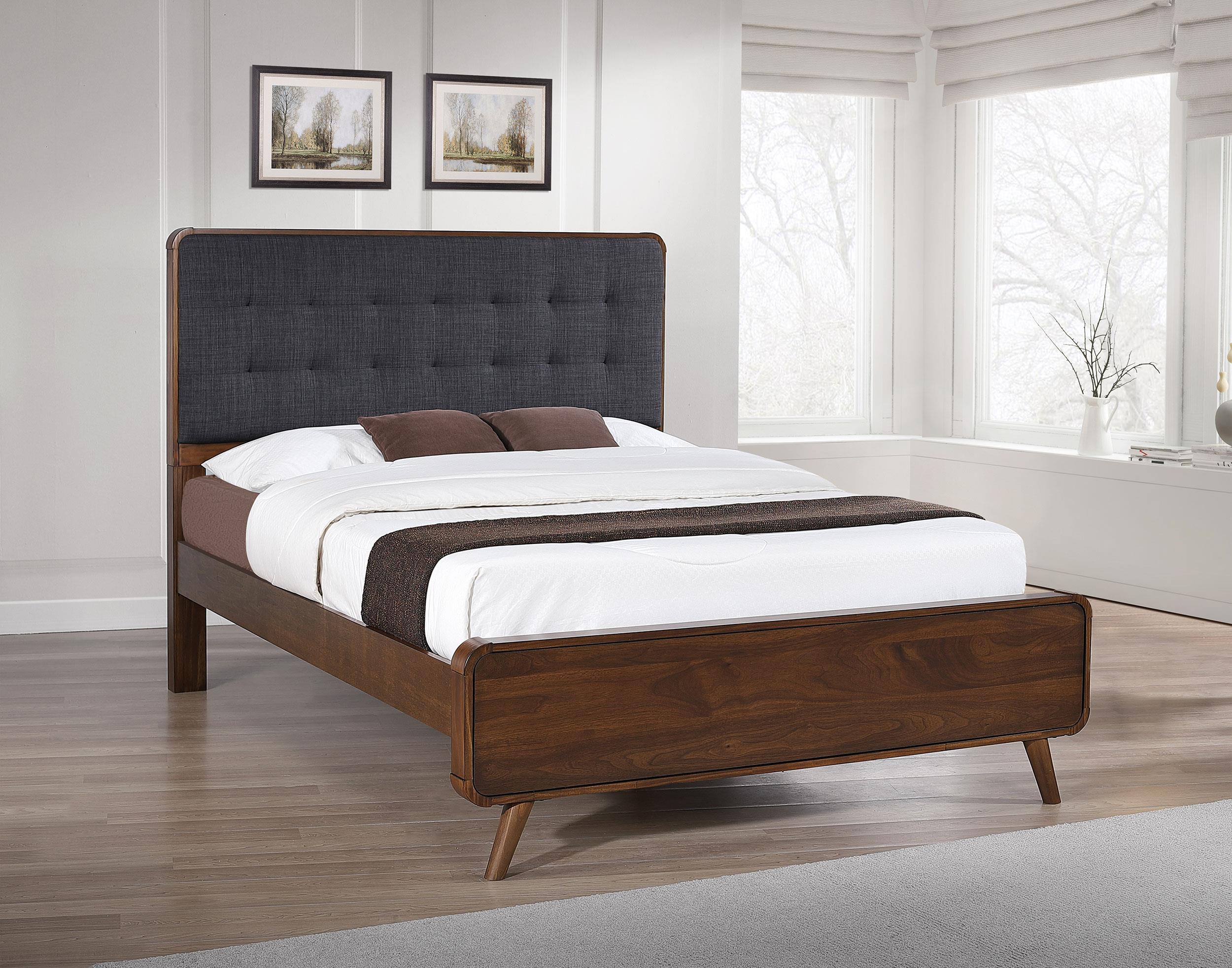 Robyn Queen Bed with Upholstered Headboard Dark Walnut - Luna
