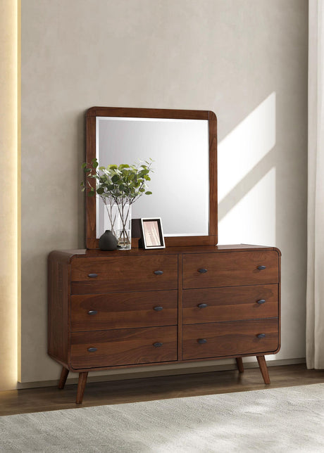 Robyn Dark Walnut 6-Drawer Dresser with Mirror from Coaster - Luna Furniture